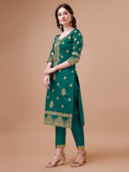 Pure Banarasi Chanderi Jacquard Kurta With Pant & Dupatta Set, Multicolor - Hiral Fashion | Grocsy
