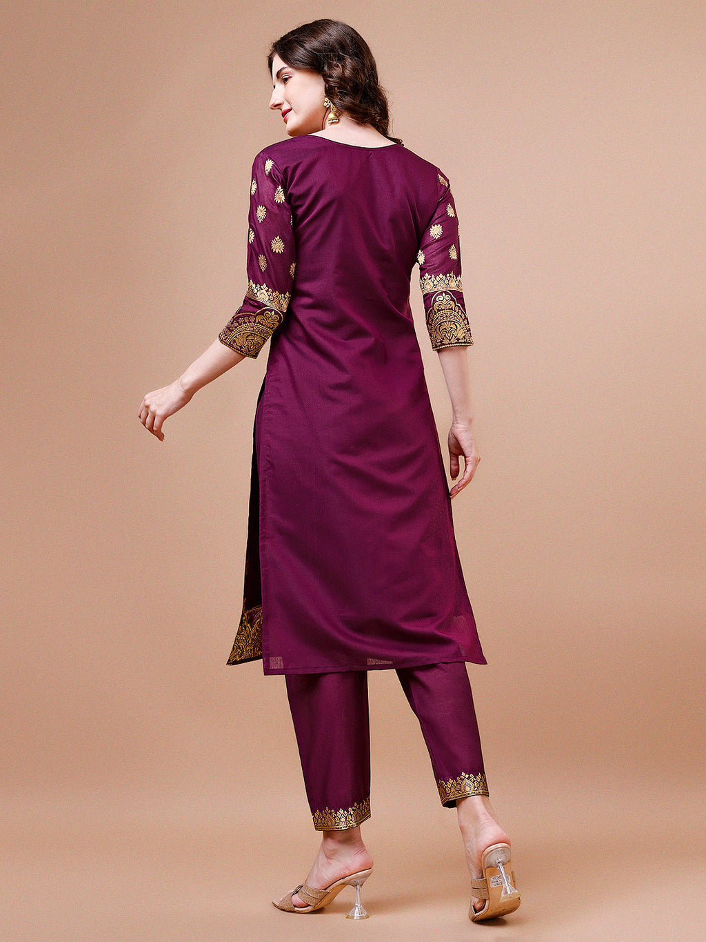 Pure Banarasi Chanderi Jacquard Kurta With Pant & Dupatta Set, Multicolor - Hiral Fashion | Grocsy