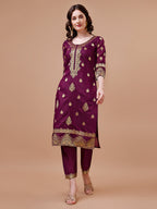 Pure Banarasi Chanderi Jacquard Kurta With Pant & Dupatta Set, Multicolor - Hiral Fashion | Grocsy