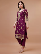 Pure Banarasi Chanderi Jacquard Kurta With Pant & Dupatta Set, Multicolor - Hiral Fashion | Grocsy