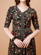 Embroidered Front Slit Floral Printed Kurta With Pant,Dupatta & Belt, Multicolor - Hiral Fashion | Grocsy