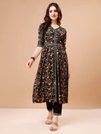 Embroidered Front Slit Floral Printed Kurta With Pant,Dupatta & Belt, Multicolor - Hiral Fashion | Grocsy