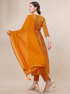 Printed & Embroidered Front Slit Kurta, Pant, Dupatta And Belt Set, Multicolor - Hiral Fashion | Grocsy