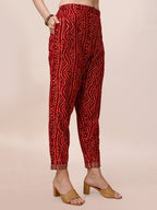 Bandhani Printed & Embroidered Front Slit Kurta,Pant,Dupatta & Belt Set, Multicolor - Hiral Fashion | Grocsy
