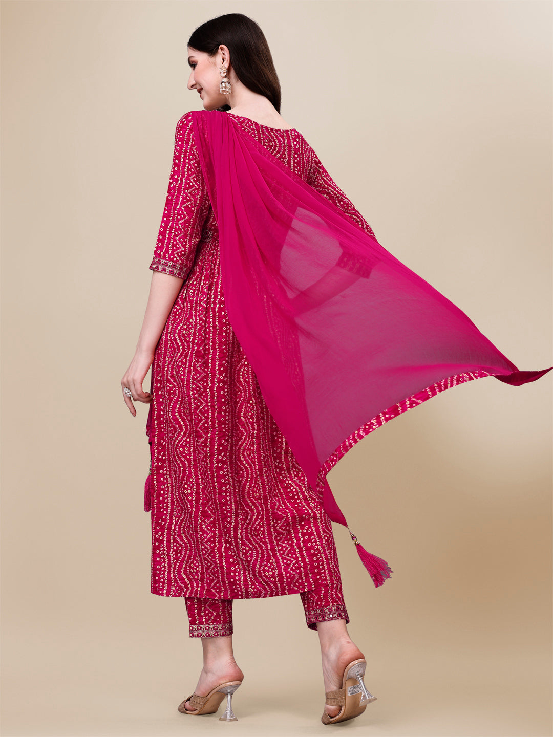 Printed & Embroidered Front Slit Kurta, Pant, Dupatta And Belt Set, Multicolor - Hiral Fashion | Grocsy