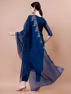 Placement Hand Embroidered Kurta With Pant & Embroidered Organza Dupatta, Multicolor - Hiral Fashion | Grocsy