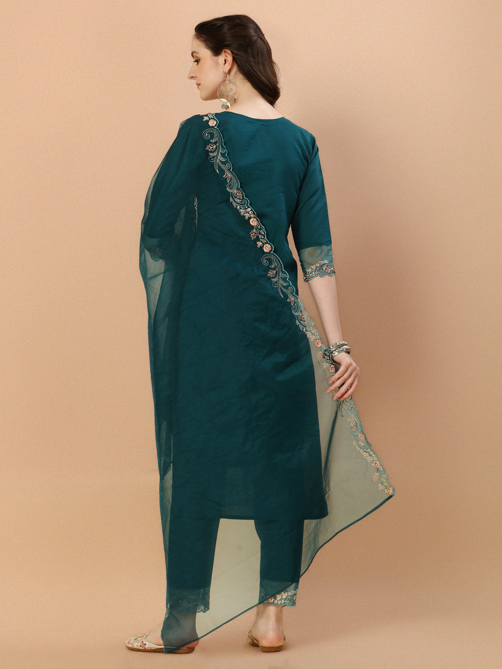 Hand Embroidered Kurta With Pant & Organza Premium Embroidered Dupatta, Multicolor - Hiral Fashion | Grocsy