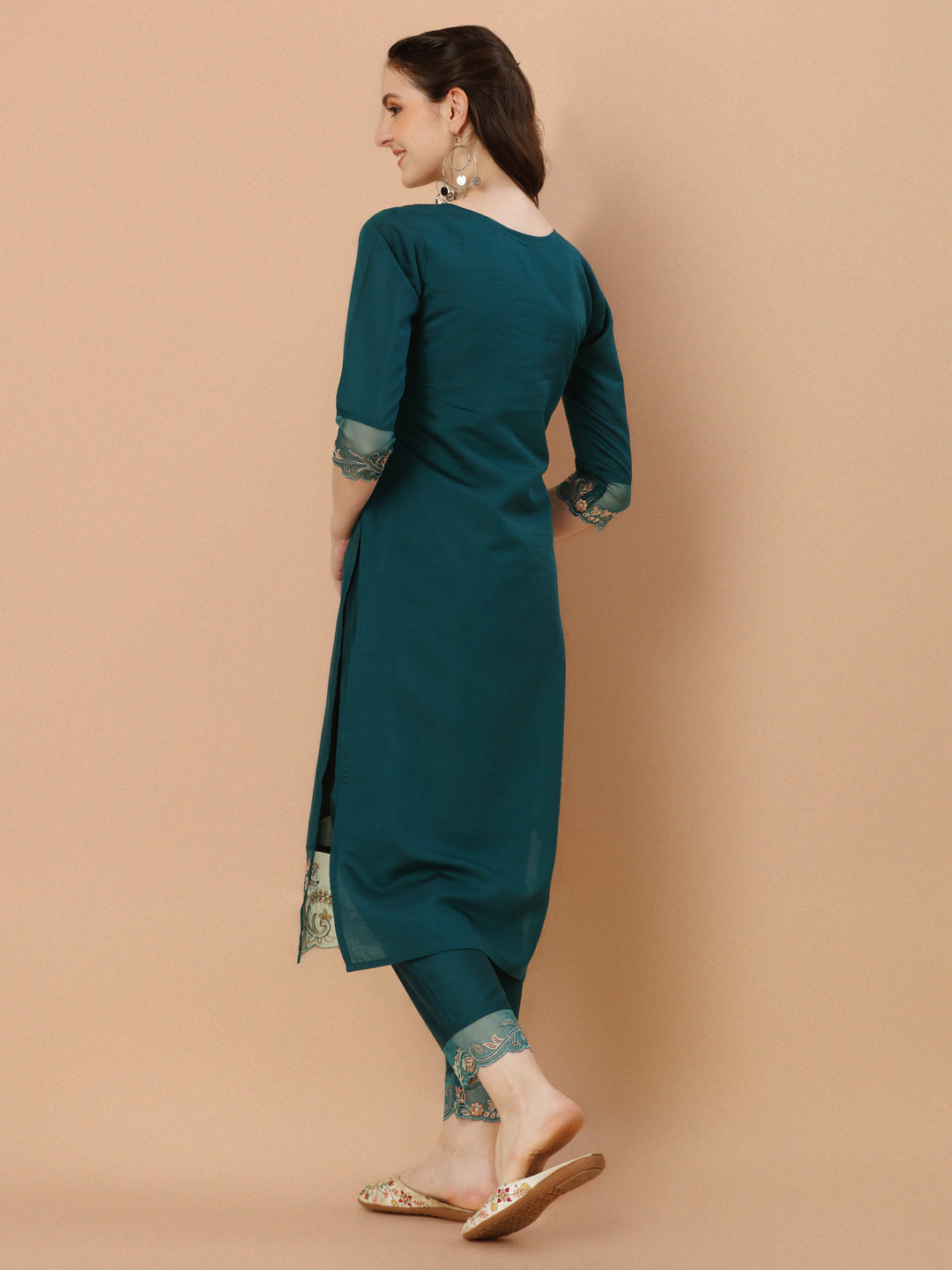 Hand Embroidered Kurta With Pant & Organza Premium Embroidered Dupatta, Multicolor - Hiral Fashion | Grocsy