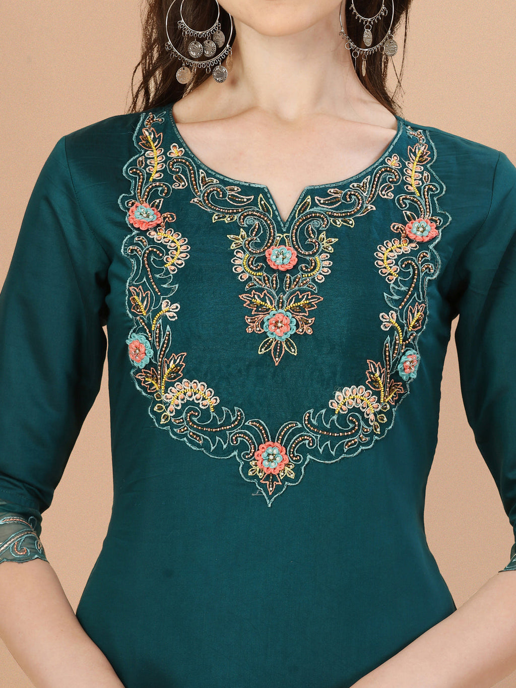 Hand Embroidered Kurta With Pant & Organza Premium Embroidered Dupatta, Multicolor - Hiral Fashion | Grocsy