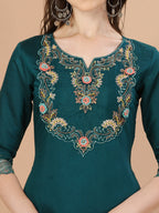 Hand Embroidered Kurta With Pant & Organza Premium Embroidered Dupatta, Multicolor - Hiral Fashion | Grocsy
