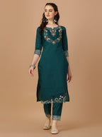Hand Embroidered Kurta With Pant & Organza Premium Embroidered Dupatta, Multicolor - Hiral Fashion | Grocsy