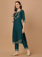 Hand Embroidered Kurta With Pant & Organza Premium Embroidered Dupatta, Multicolor - Hiral Fashion | Grocsy