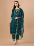 Hand Embroidered Kurta With Pant & Organza Premium Embroidered Dupatta, Multicolor - Hiral Fashion | Grocsy