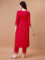 Alia Cut Embroidered Kurta With Pant & Organza Embroidered Dupatta Premium, Multicolor - Hiral Fashion | Grocsy