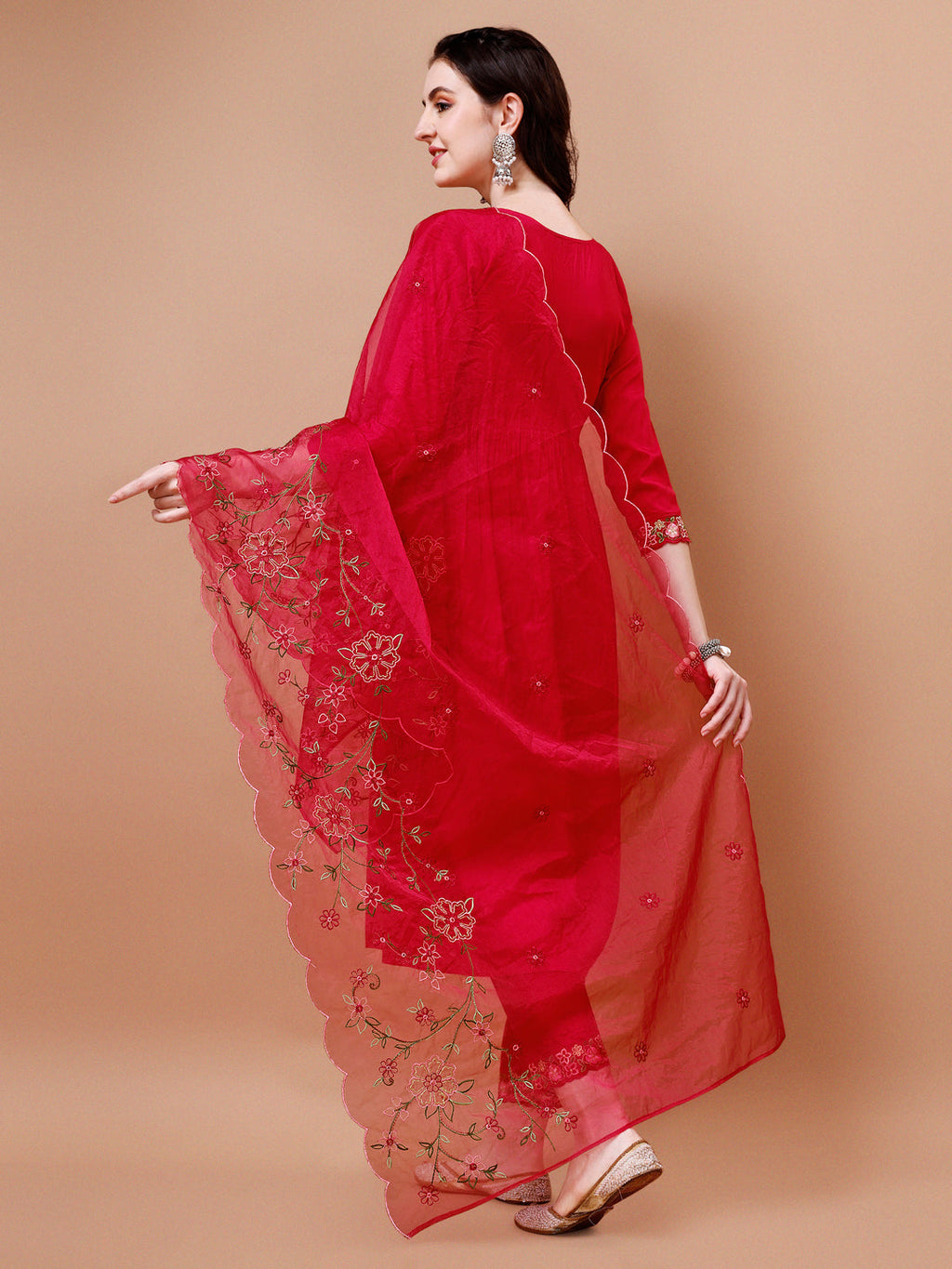 Alia Cut Embroidered Kurta With Pant & Organza Embroidered Dupatta Premium, Multicolor - Hiral Fashion | Grocsy