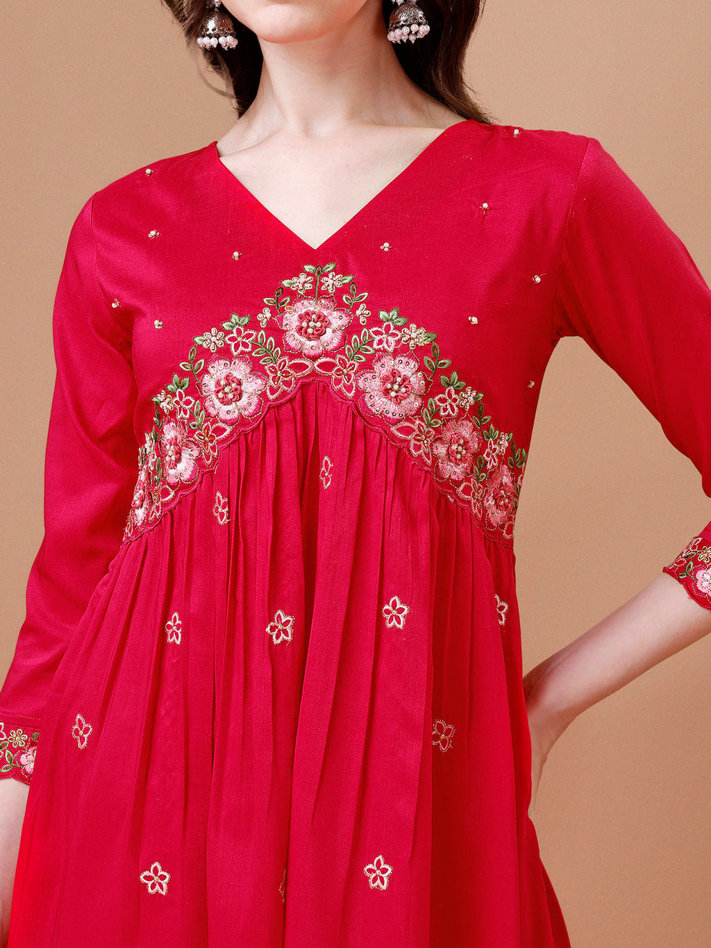 Alia Cut Embroidered Kurta With Pant & Organza Embroidered Dupatta Premium, Multicolor - Hiral Fashion | Grocsy