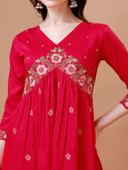 Alia Cut Embroidered Kurta With Pant & Organza Embroidered Dupatta Premium, Multicolor - Hiral Fashion | Grocsy