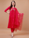 Alia Cut Embroidered Kurta With Pant & Organza Embroidered Dupatta Premium, Multicolor - Hiral Fashion | Grocsy