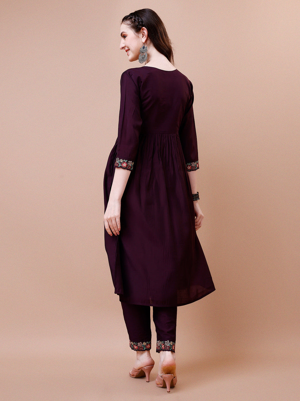 Alia Cut Embroidered Kurta With Pant & Organza Embroidered Dupatta Premium, Multicolor - Hiral Fashion | Grocsy