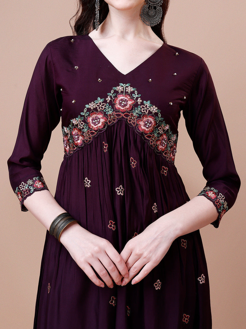 Alia Cut Embroidered Kurta With Pant & Organza Embroidered Dupatta Premium, Multicolor - Hiral Fashion | Grocsy