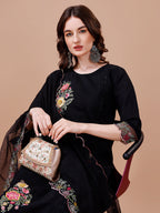 Hand Embroidered Kurta With Pant & Embroidered Organza Dupatta Premium, Multicolor - Hiral Fashion | Grocsy