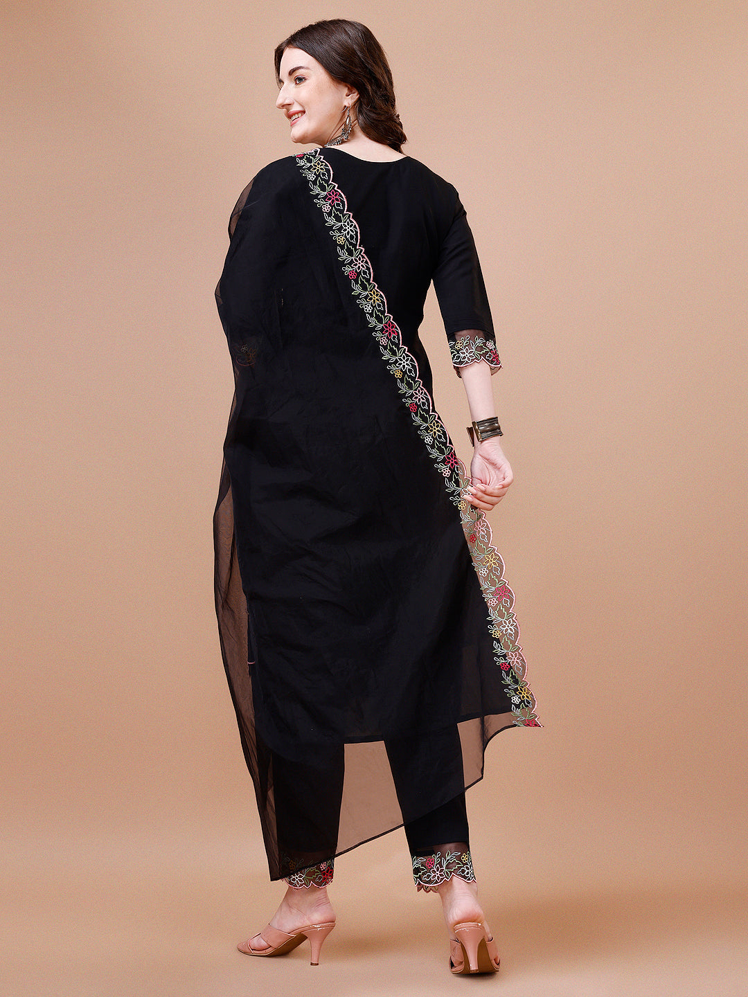 Hand Embroidered Kurta With Pant & Embroidered Organza Dupatta Premium, Multicolor - Hiral Fashion | Grocsy