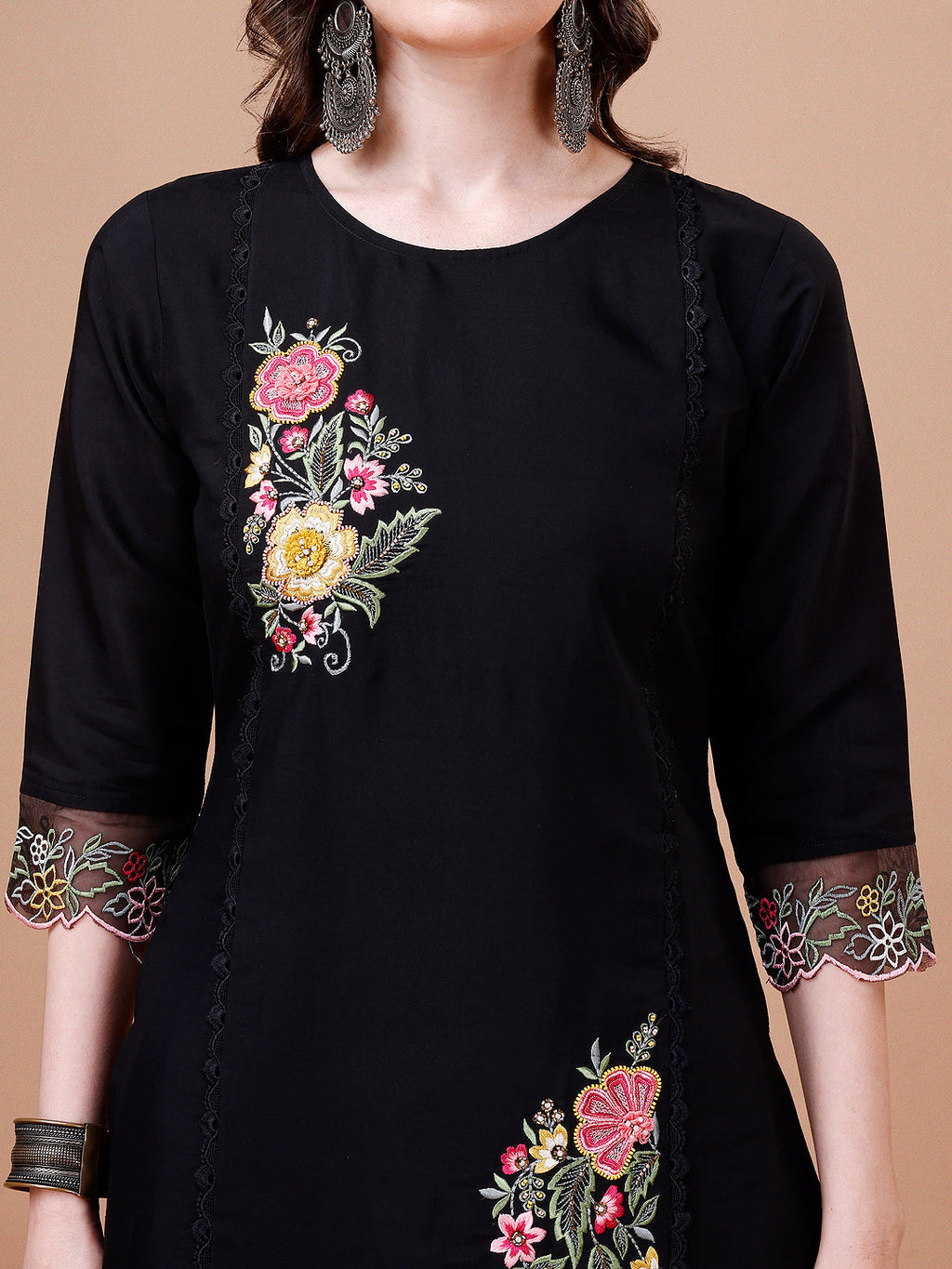 Hand Embroidered Kurta With Pant & Embroidered Organza Dupatta Premium, Multicolor - Hiral Fashion | Grocsy