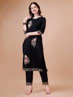 Hand Embroidered Kurta With Pant & Embroidered Organza Dupatta Premium, Multicolor - Hiral Fashion | Grocsy