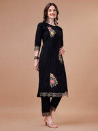 Hand Embroidered Kurta With Pant & Embroidered Organza Dupatta Premium, Multicolor - Hiral Fashion | Grocsy