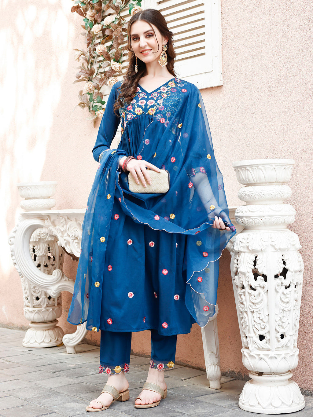 Hand Embroidered Alia Cut Kurta With Pant & Embroidered Organza Dupatta Premium Luxury, Multicolor - Hiral Fashion | Grocsy
