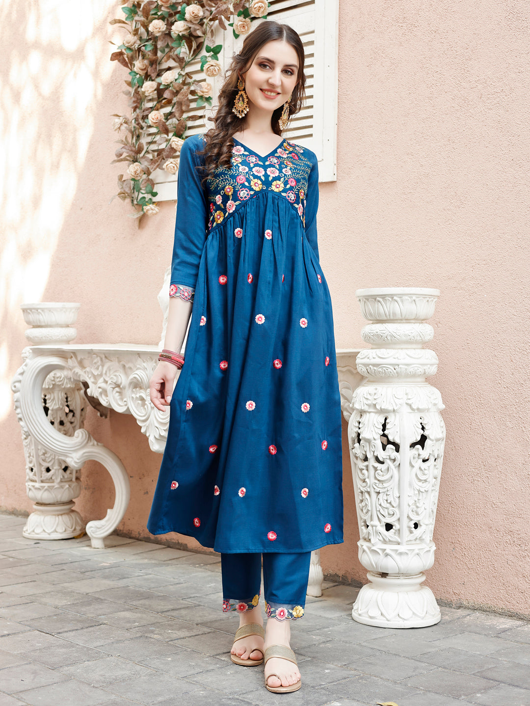 Hand Embroidered Alia Cut Kurta With Pant & Embroidered Organza Dupatta Premium Luxury, Multicolor - Hiral Fashion | Grocsy