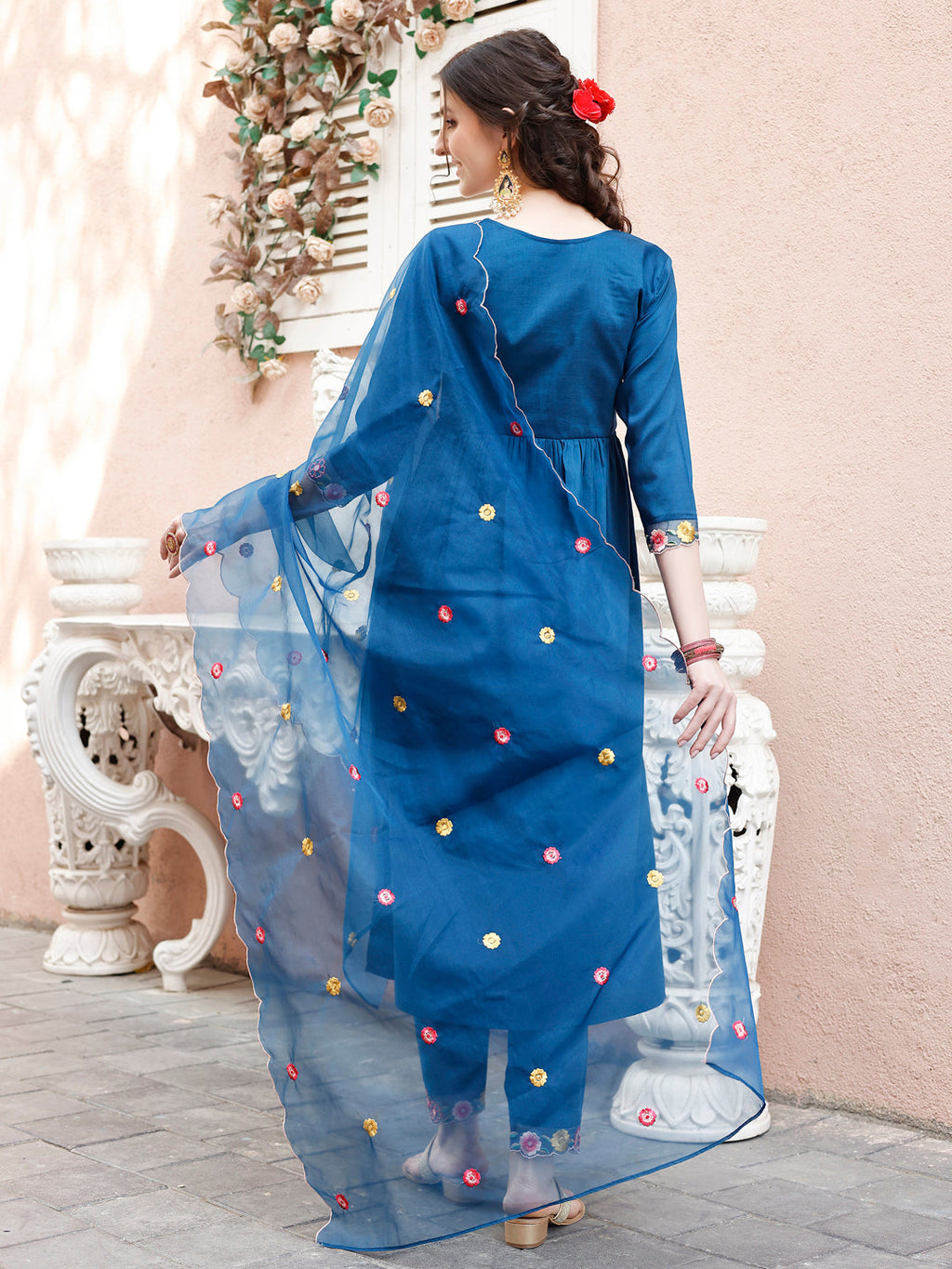 Hand Embroidered Alia Cut Kurta With Pant & Embroidered Organza Dupatta Premium Luxury, Multicolor - Hiral Fashion | Grocsy
