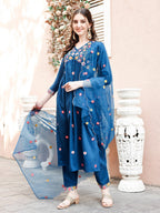 Hand Embroidered Alia Cut Kurta With Pant & Embroidered Organza Dupatta Premium Luxury, Multicolor - Hiral Fashion | Grocsy