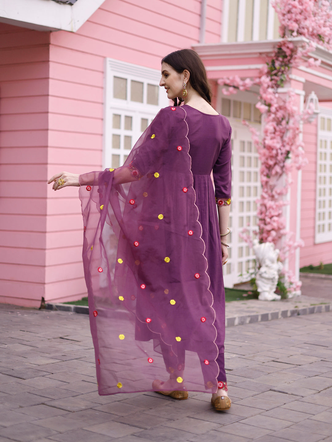 Hand Embroidered Alia Cut Kurta With Pant & Embroidered Organza Dupatta Premium, Multicolor - Hiral Fashion | Grocsy