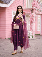 Hand Embroidered Alia Cut Kurta With Pant & Embroidered Organza Dupatta Premium, Multicolor - Hiral Fashion | Grocsy