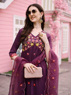 Hand Embroidered Alia Cut Kurta With Pant & Embroidered Organza Dupatta Premium, Multicolor - Hiral Fashion | Grocsy