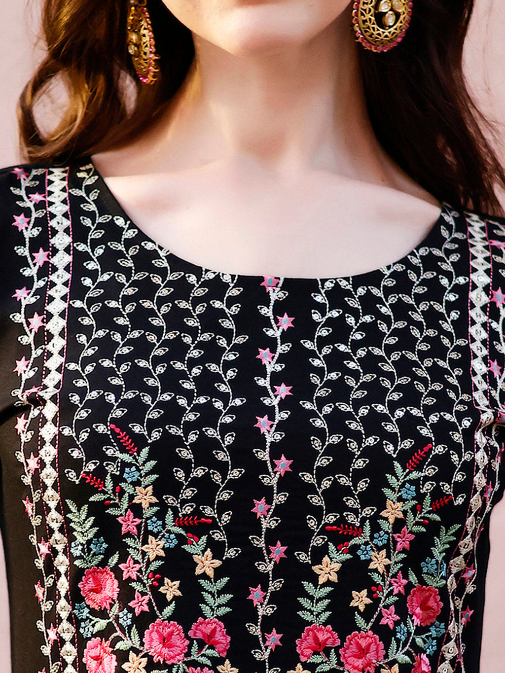 Nyra Cut Floral Front Embroidered Kurta With Pant & Organza Embroidered Dupatta Premium Luxury, Multicolor - Hiral Fashion | Grocsy