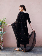 Nyra Cut Floral Front Embroidered Kurta With Pant & Organza Embroidered Dupatta Premium Luxury, Multicolor - Hiral Fashion | Grocsy