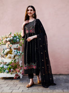 Nyra Cut Floral Front Embroidered Kurta With Pant & Organza Embroidered Dupatta Premium Luxury, Multicolor - Hiral Fashion | Grocsy
