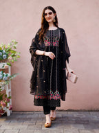 Nyra Cut Floral Front Embroidered Kurta With Pant & Organza Embroidered Dupatta Premium Luxury, Multicolor - Hiral Fashion | Grocsy