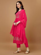 Nyra Cut Embroidered Kurta With Pant & Organza Embroidered Dupatta Luxury, Multicolor - Hiral Fashion | Grocsy