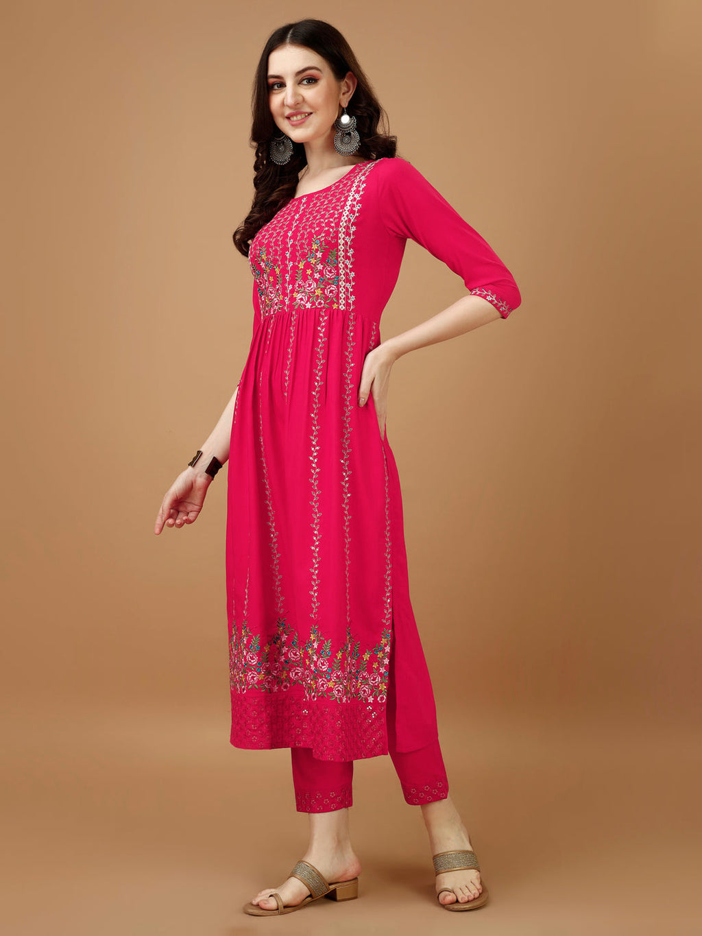 Nyra Cut Embroidered Kurta With Pant & Organza Embroidered Dupatta Luxury, Multicolor - Hiral Fashion | Grocsy