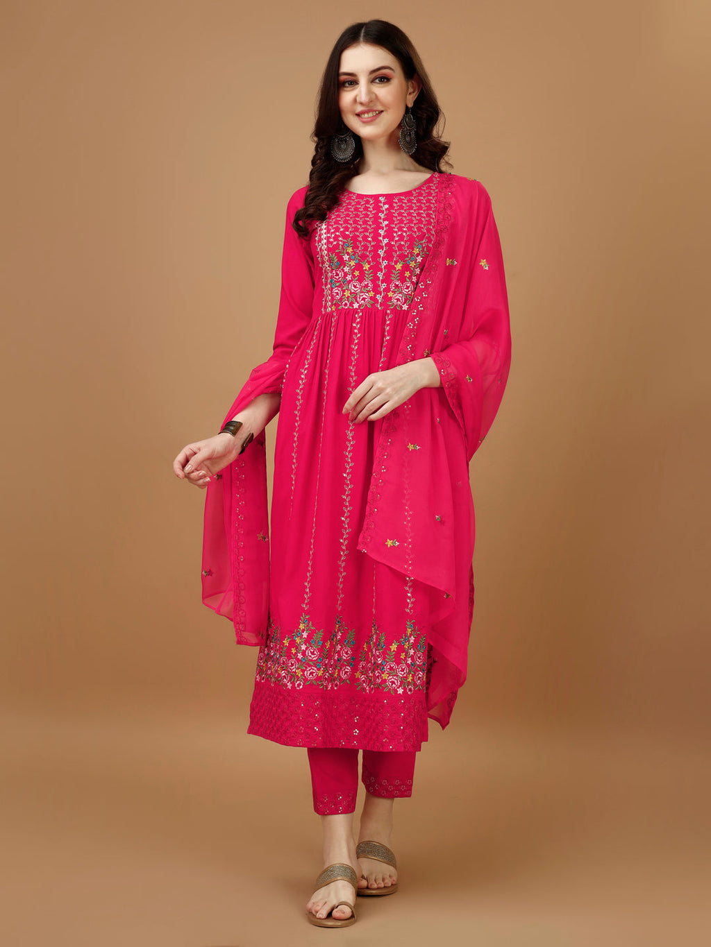 Nyra Cut Embroidered Kurta With Pant & Organza Embroidered Dupatta Luxury, Multicolor - Hiral Fashion | Grocsy