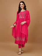 Nyra Cut Embroidered Kurta With Pant & Organza Embroidered Dupatta Luxury, Multicolor - Hiral Fashion | Grocsy