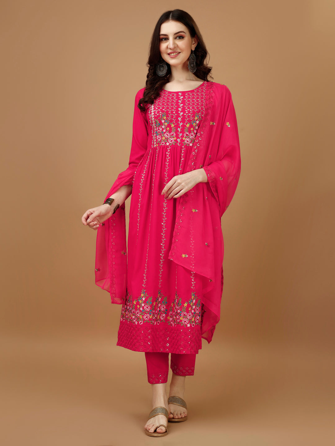 Nyra Cut Embroidered Kurta With Pant & Organza Embroidered Dupatta Luxury, Multicolor - Hiral Fashion | Grocsy