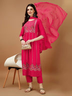 Nyra Cut Embroidered Kurta With Pant & Organza Embroidered Dupatta Luxury, Multicolor - Hiral Fashion | Grocsy