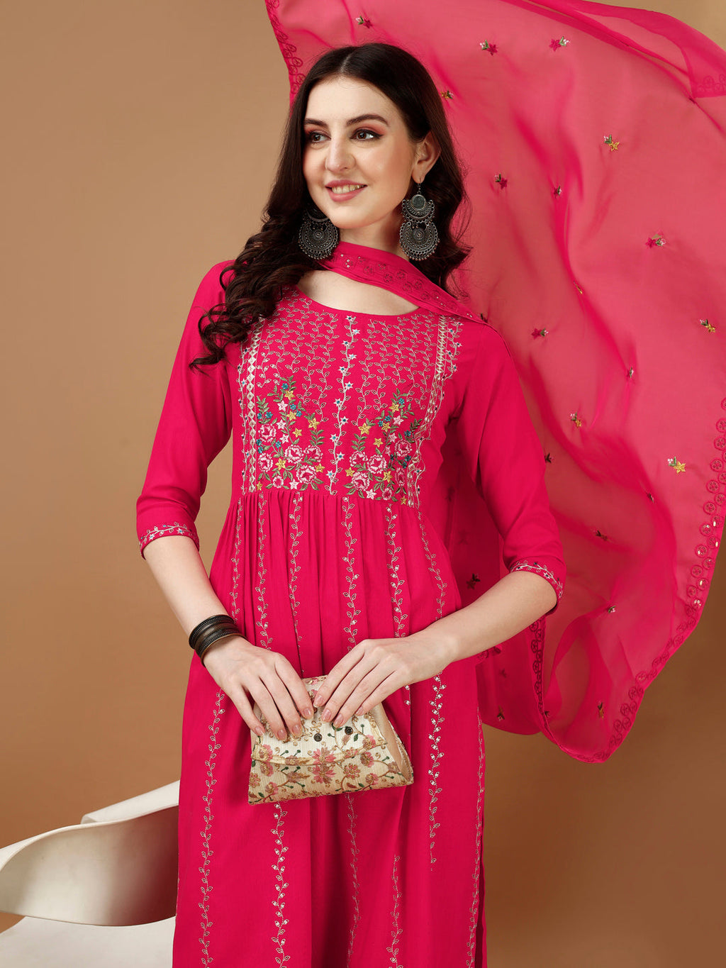 Nyra Cut Embroidered Kurta With Pant & Organza Embroidered Dupatta Luxury, Multicolor - Hiral Fashion | Grocsy