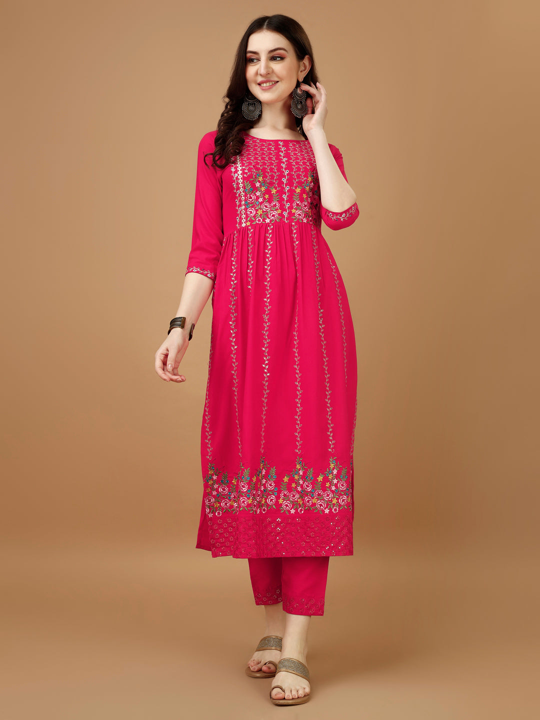 Nyra Cut Embroidered Kurta With Pant & Organza Embroidered Dupatta Luxury, Multicolor - Hiral Fashion | Grocsy