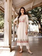 Nyra Cut Floral Front Embroidered Kurta With Pant & Organza Embroidered Dupatta Premium, Multicolor - Hiral Fashion | Grocsy