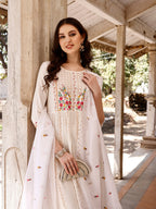 Nyra Cut Floral Front Embroidered Kurta With Pant & Organza Embroidered Dupatta Premium, Multicolor - Hiral Fashion | Grocsy